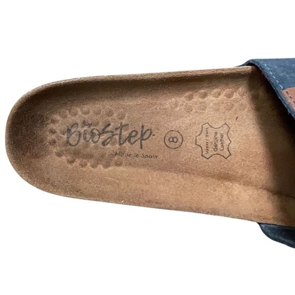 Biostep Womens 8 Suede Leather Cork Slip-on Slide Sandals Comfort Navy Blue - Picture 6 of 6